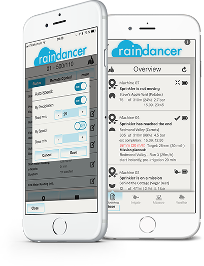 Raindancer-appen som visar bevattning i realtid